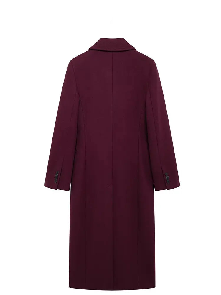 Burgundy Double-Breasted Long Sleeve Coat