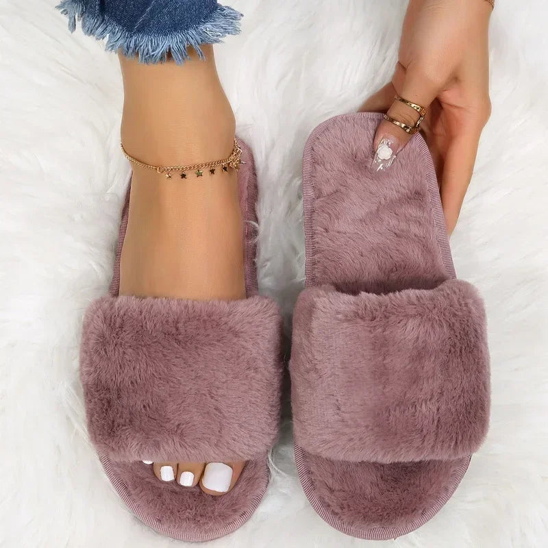 Plush Open-Toe Slippers