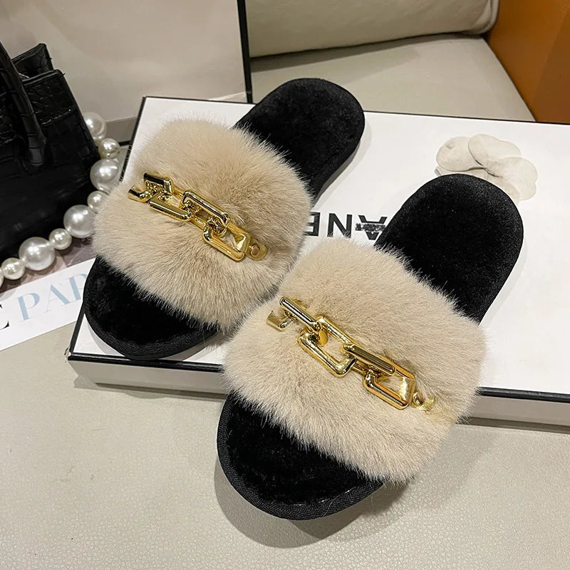 Plush Faux Fur Slides