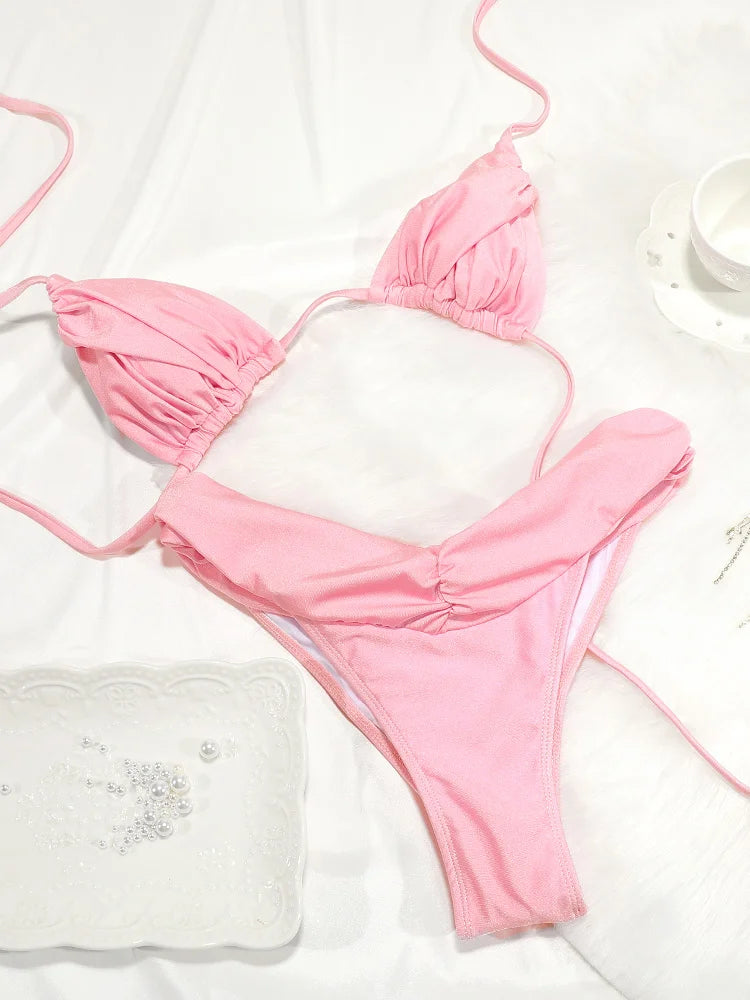 Solid Color Bikini Set