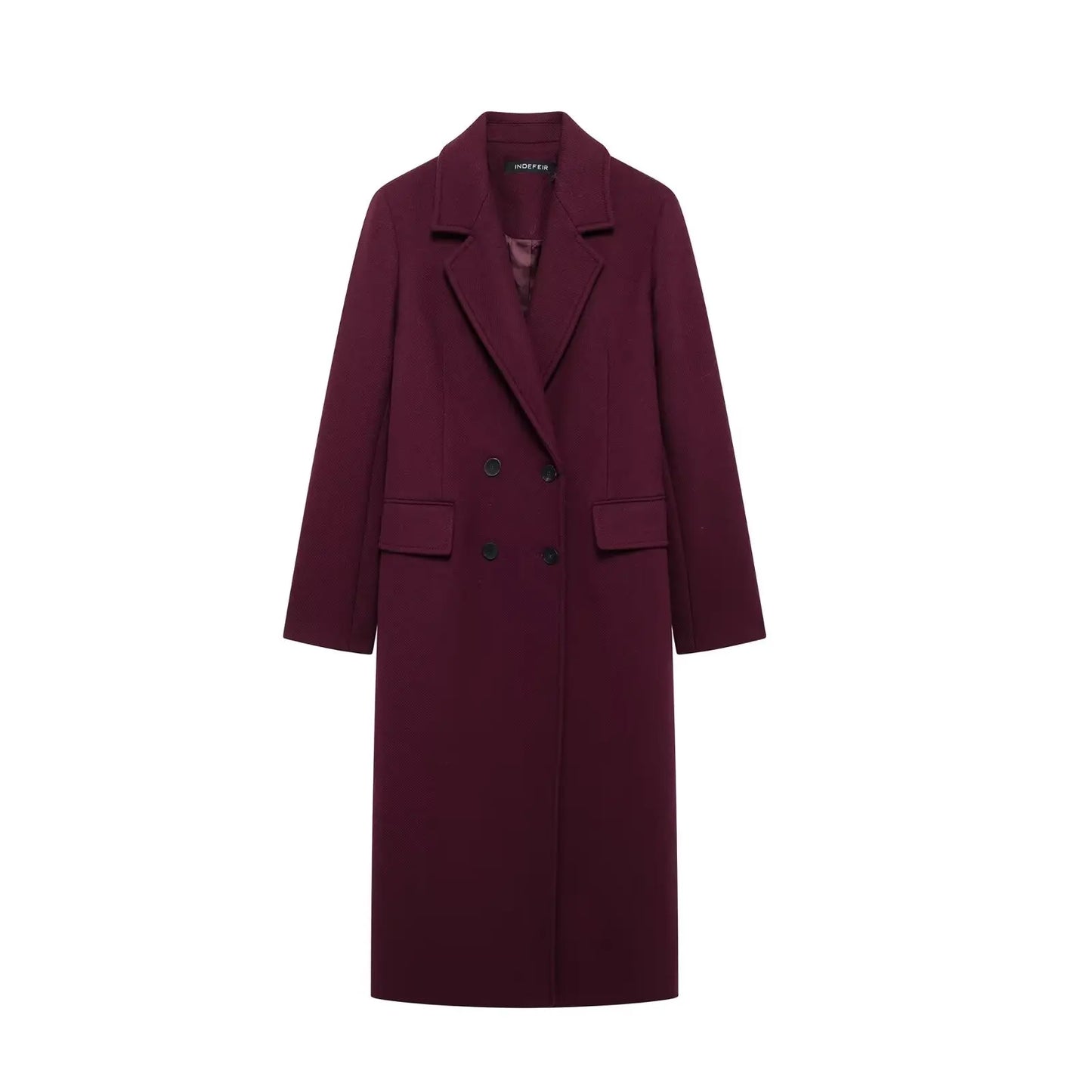 Burgundy Double-Breasted Long Sleeve Coat