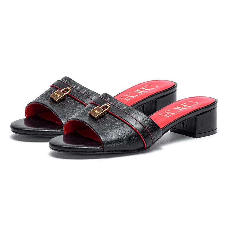 Leather Mid-Heel Sandals