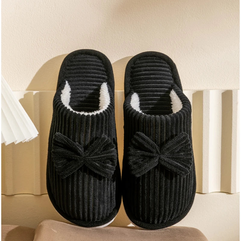 Corduroy Bow Slippers