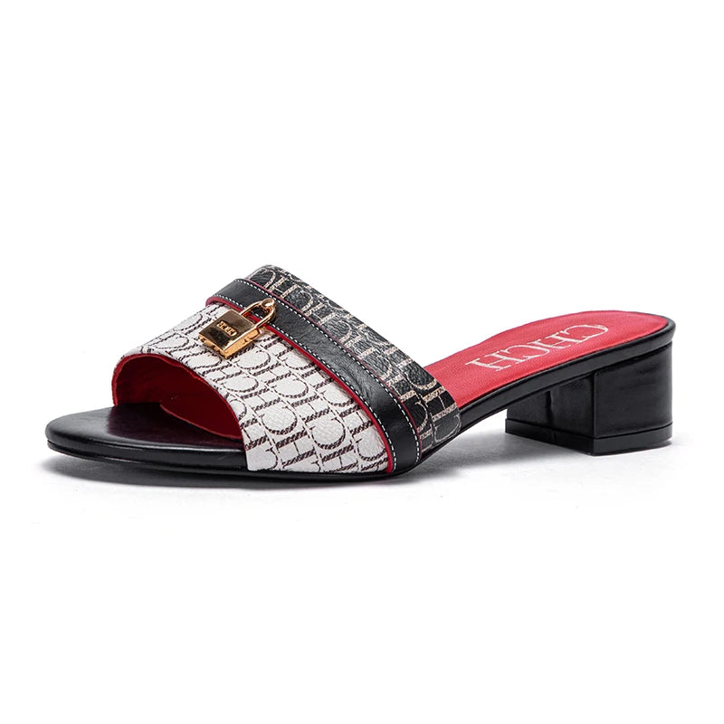 Leather Mid-Heel Sandals