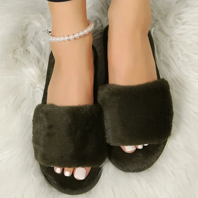 Plush Open-Toe Slippers