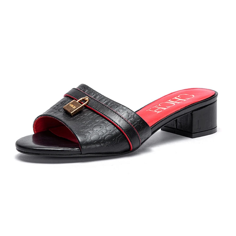 Leather Mid-Heel Sandals