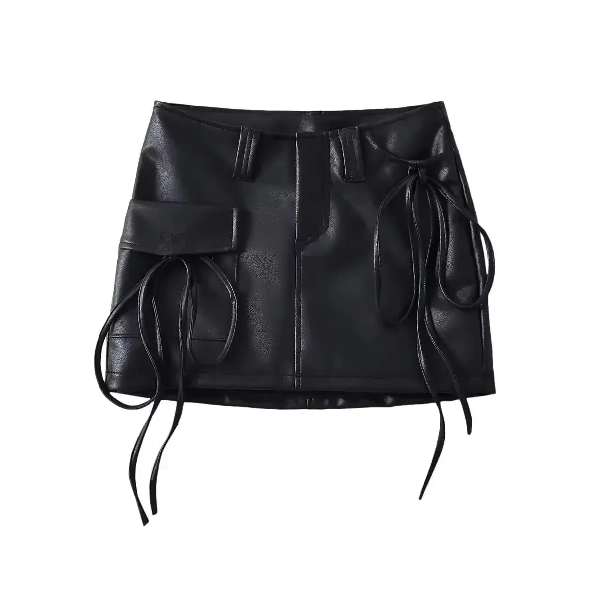Lace Up PU Leather Black Skirt