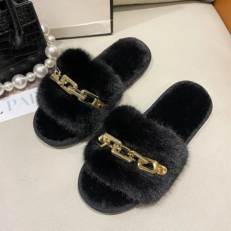Plush Faux Fur Slides