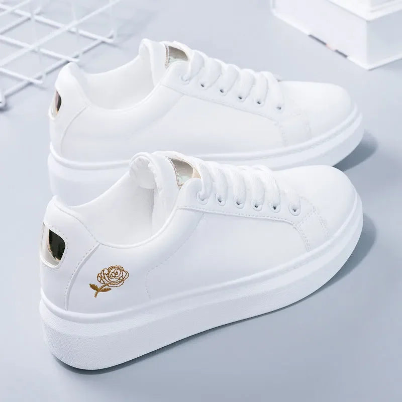 Women's White Embroidered Sneakers