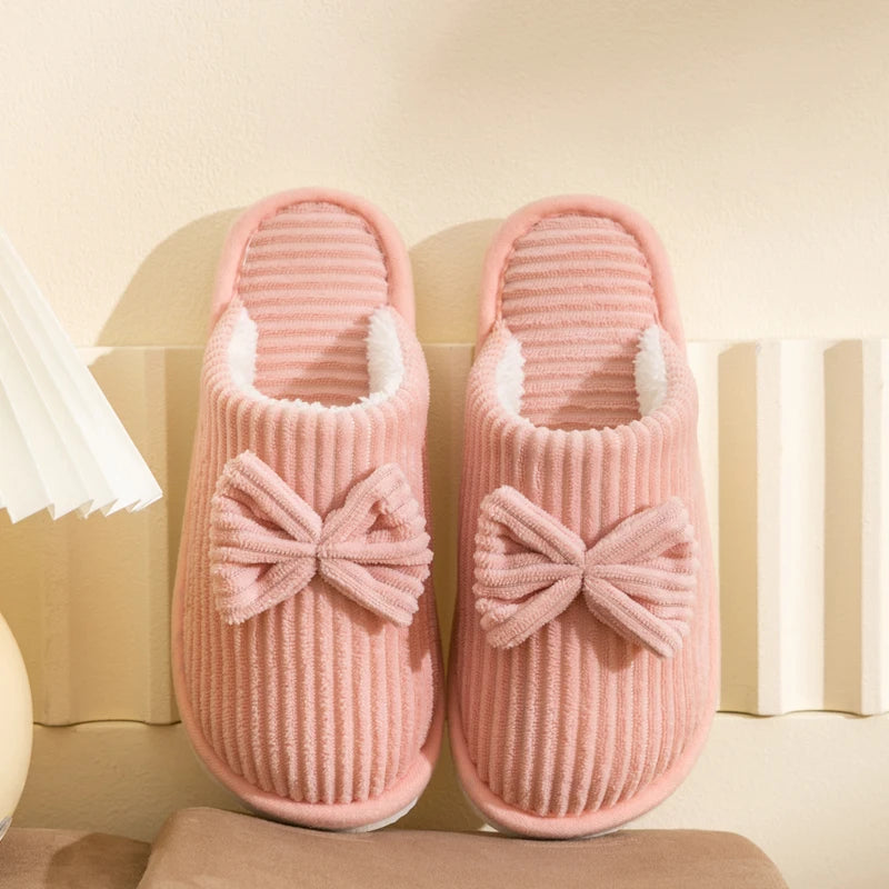Corduroy Bow Slippers