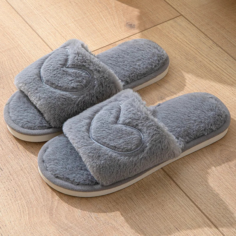 Heart-Detail Plush Slippers