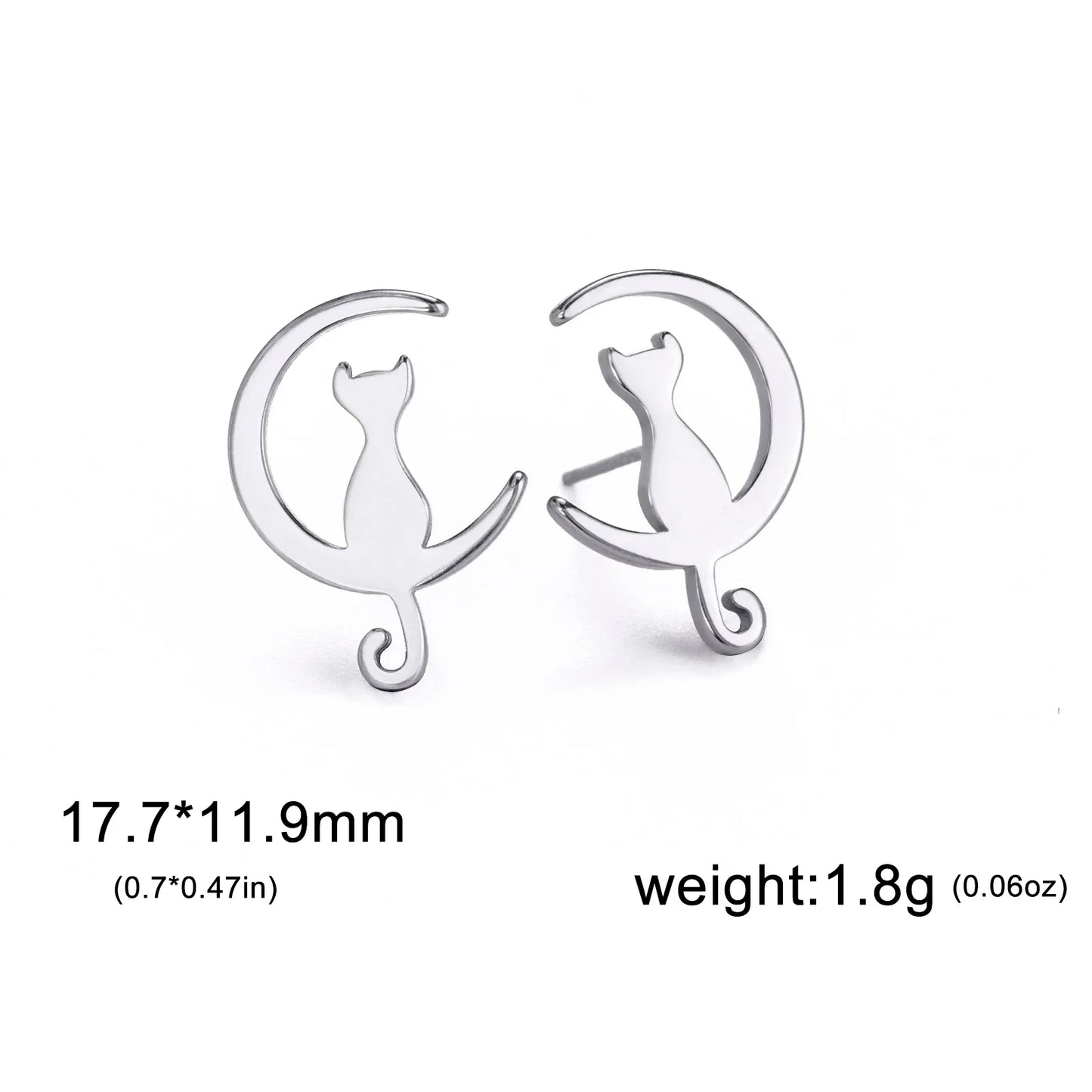Cute Cat and Moon Stud Earrings