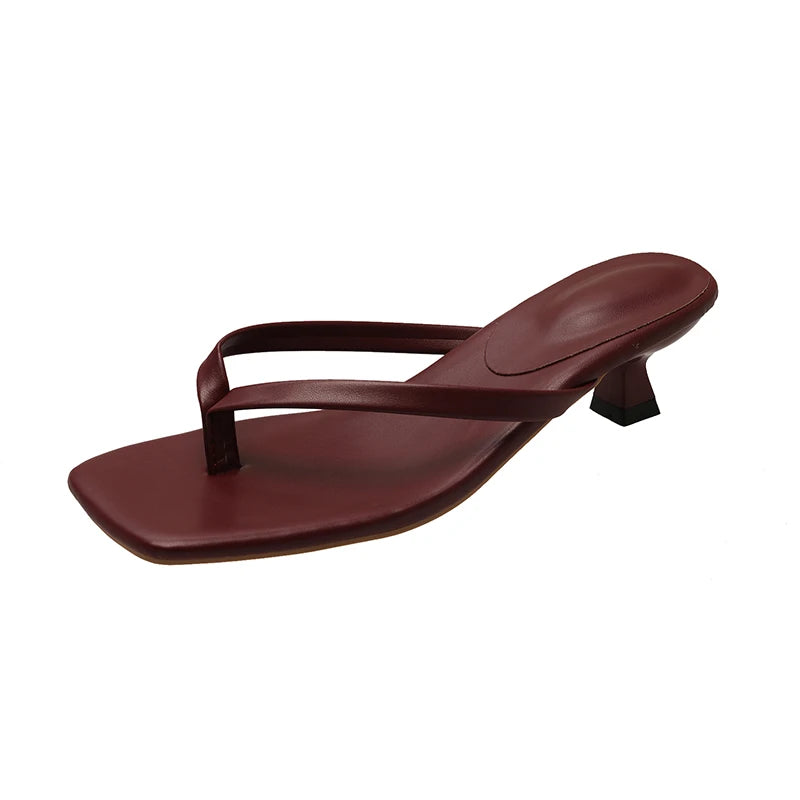 Square-Toe Thong Kitten Heel Sandals