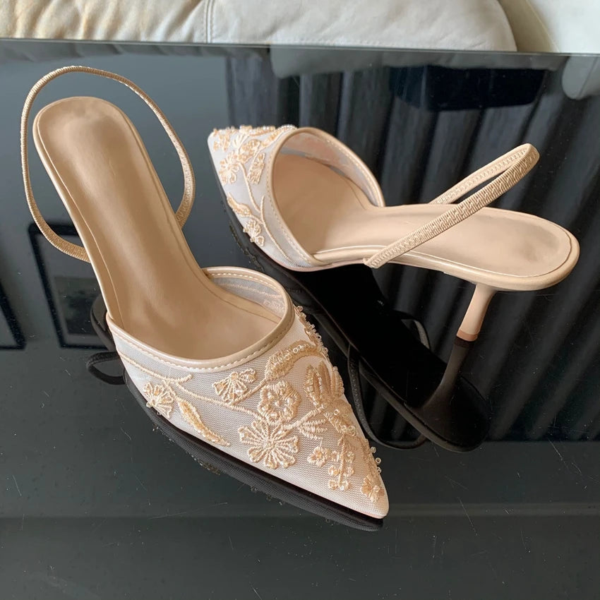 Elegant Floral Slingback Heels