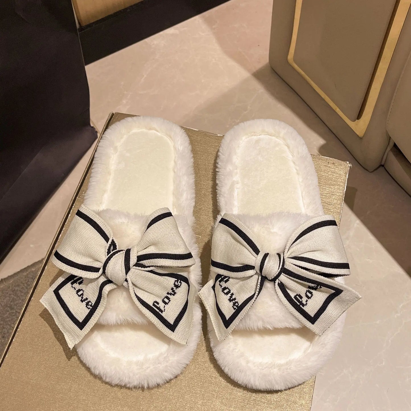 Bow-Tie Plush Slippers