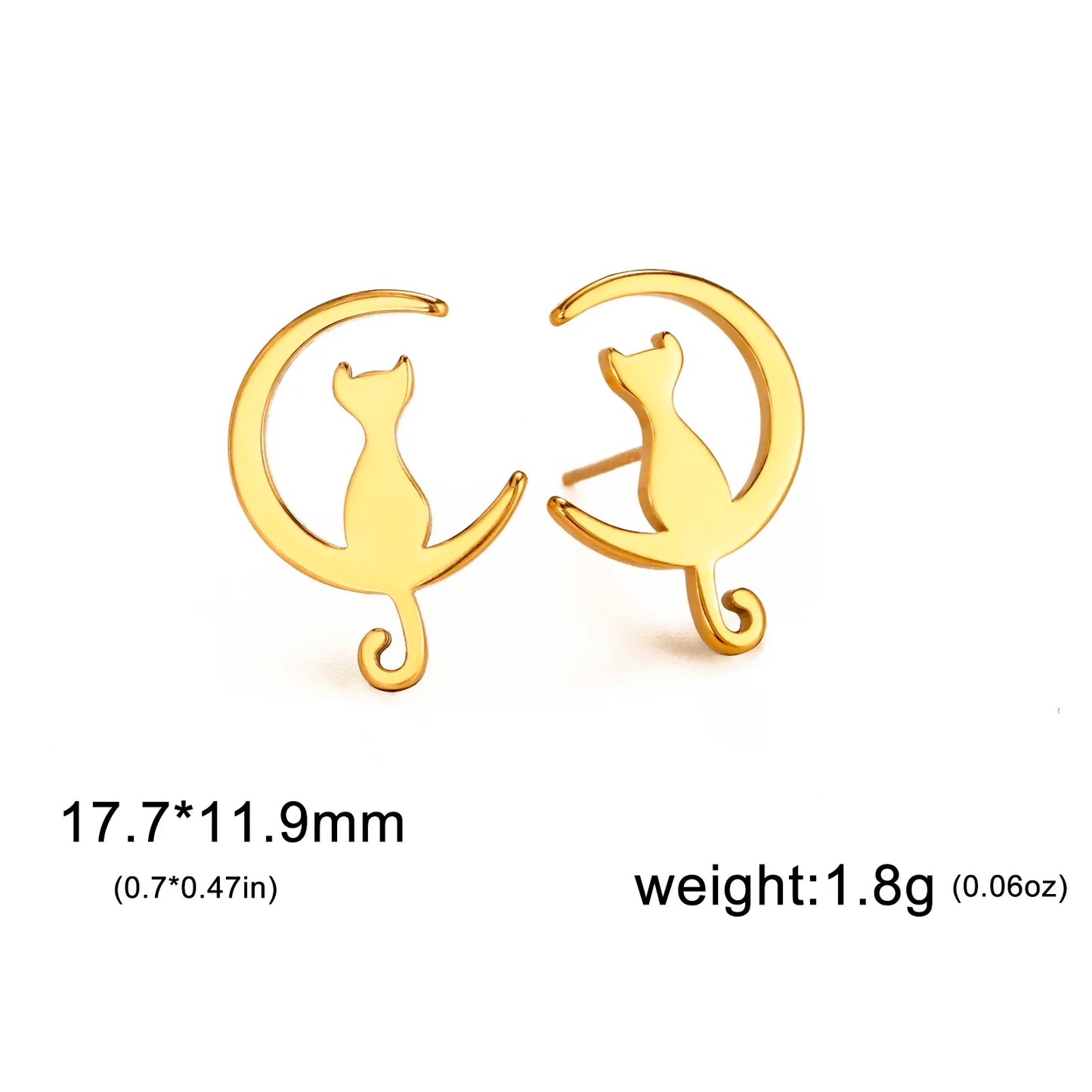 Cute Cat and Moon Stud Earrings