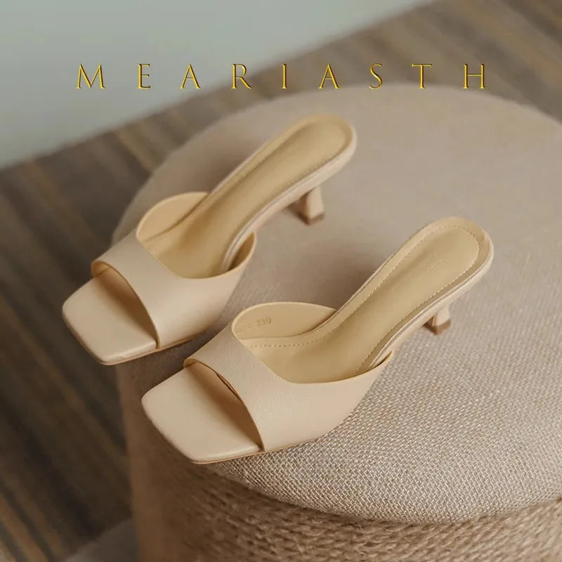 Square-Toe Kitten Heel Mules