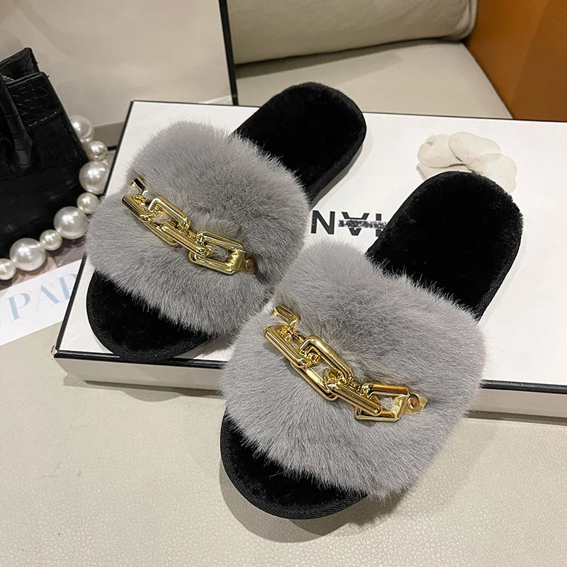 Plush Faux Fur Slides