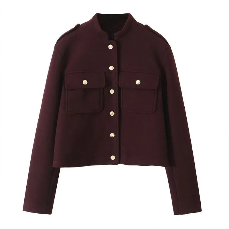 Wine Red Cropped Jacket