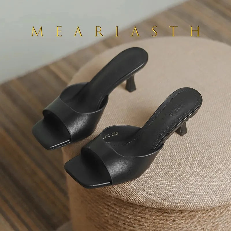Square-Toe Kitten Heel Mules