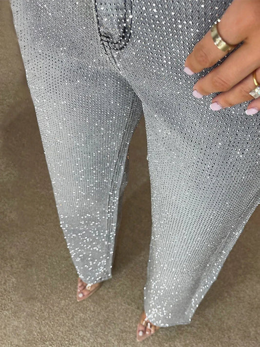 Rhinestone Denim Pants