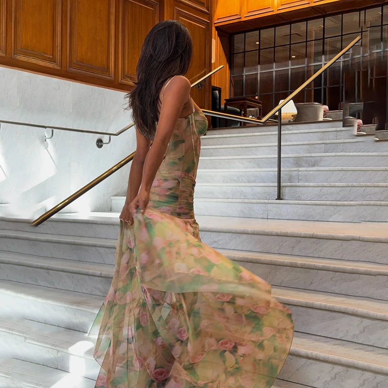 Sexy Split Floral Strap Dress 