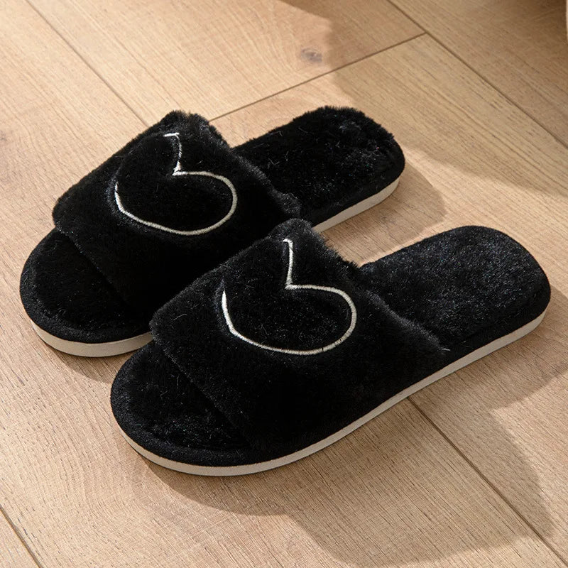 Heart-Detail Plush Slippers