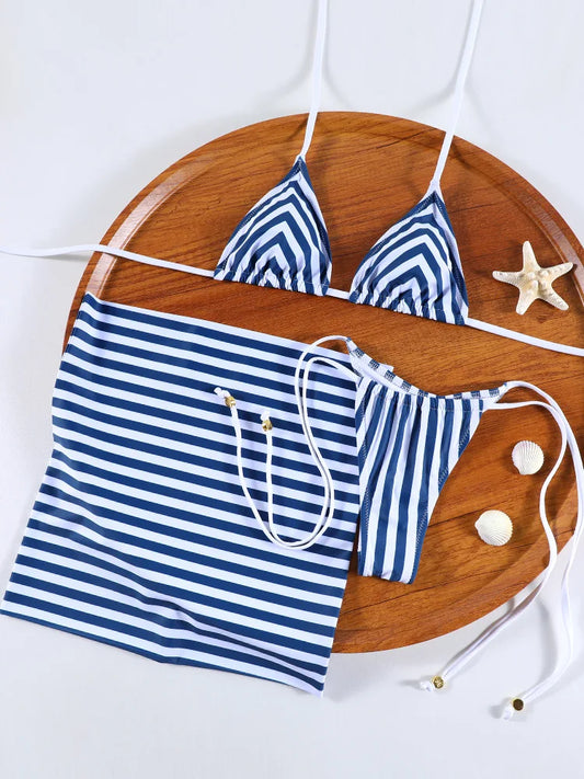 3-Piece Bikini Set with Skirt Cover-Up 