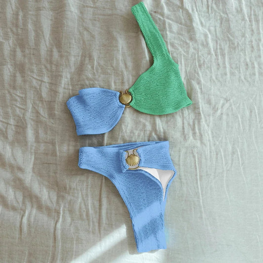 One Shoulder Bicolor Bikini