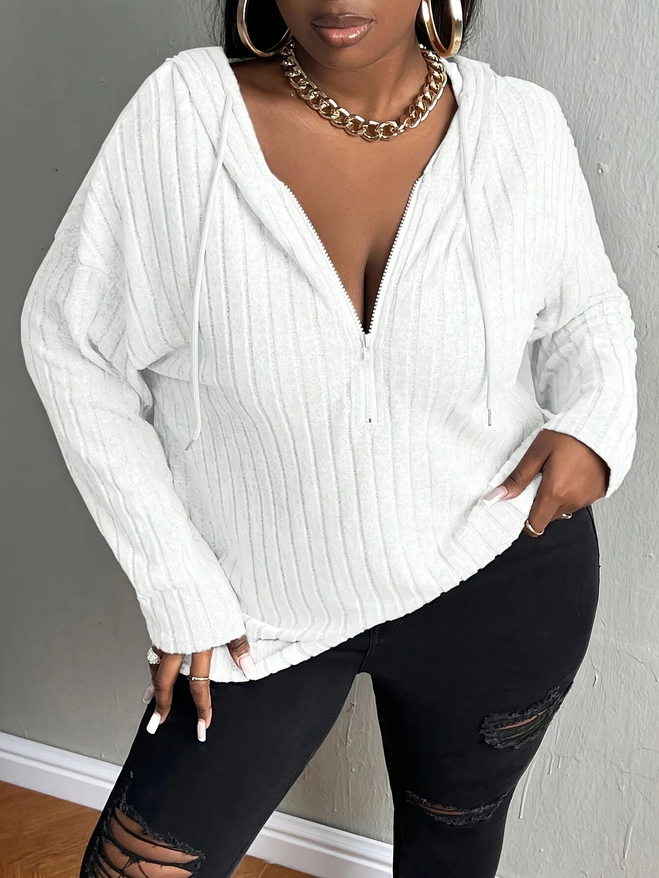 Plus Size Half-Zipper Hooded Sweatshirt 