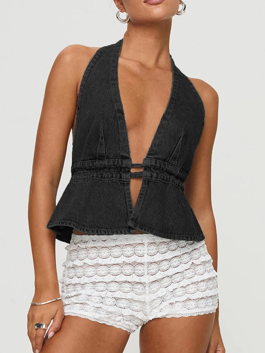 Tie-Up Denim Tank Top 