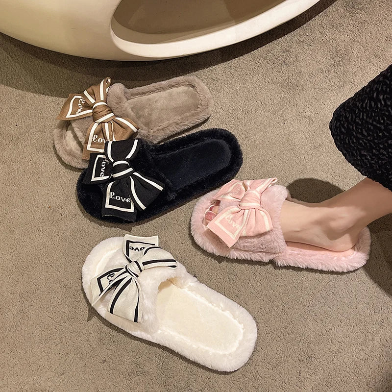 Bow-Tie Plush Slippers