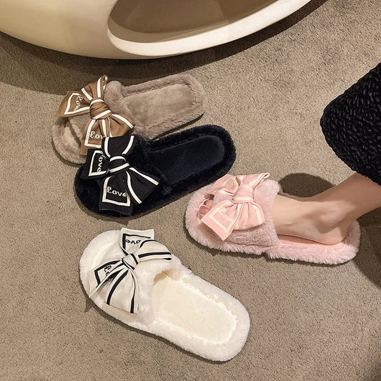 Bow-Tie Plush Slippers