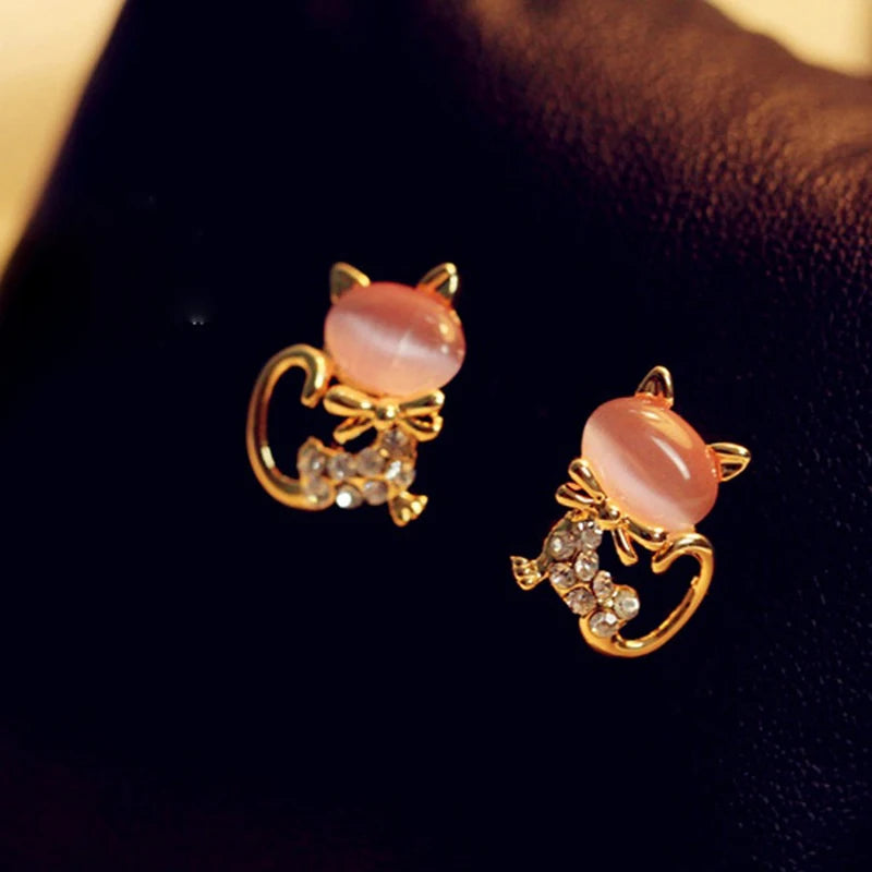 Cute Cat & Gemstone Earrings