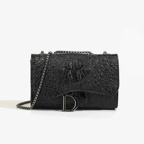Crocodile-Embossed Chain Bag