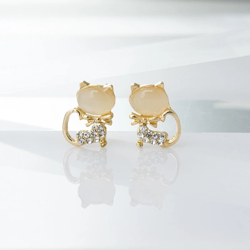 Cute Cat & Gemstone Earrings