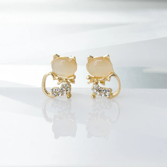 Cute Cat & Gemstone Earrings