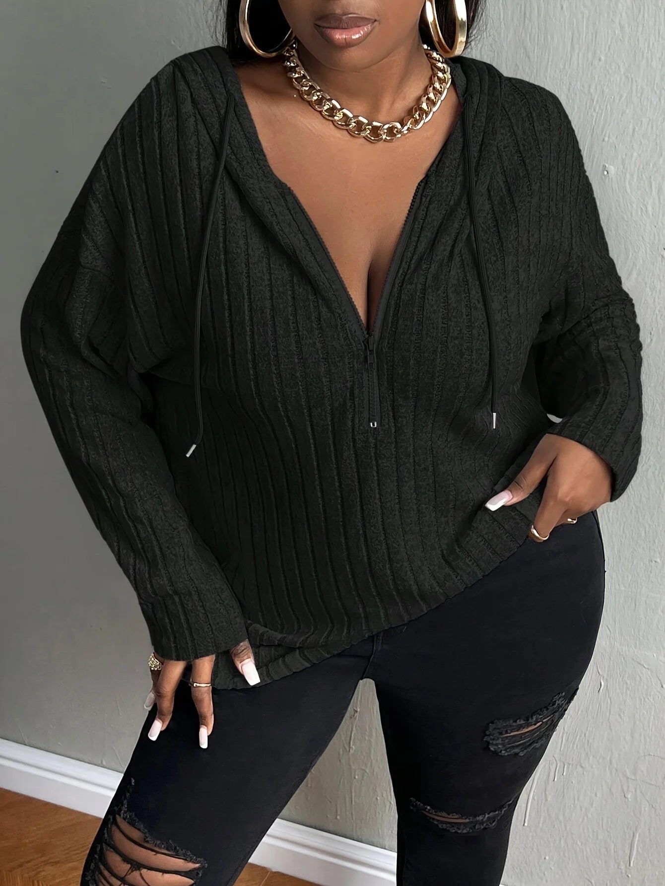 Plus Size Half-Zipper Hooded Sweatshirt 
