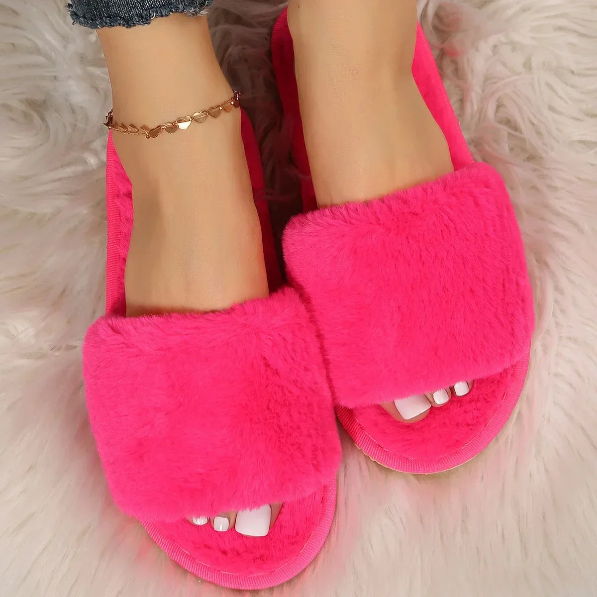 Plush Open-Toe Slippers