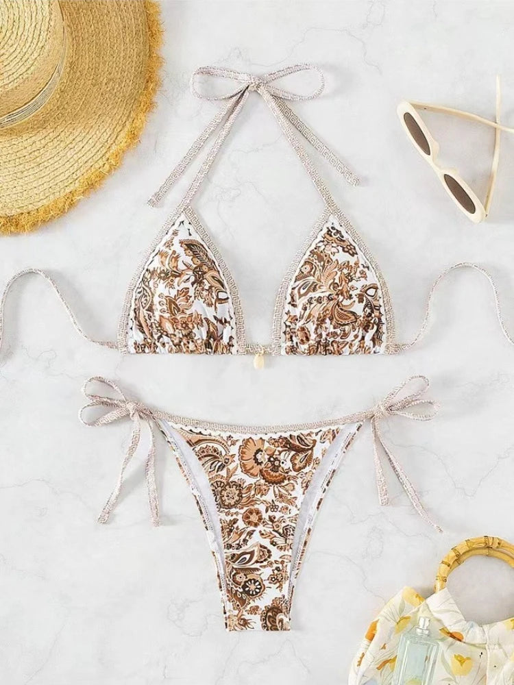 Printed Bikini with Ties 