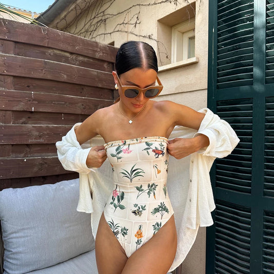 Floral Strapless Swimsuit 