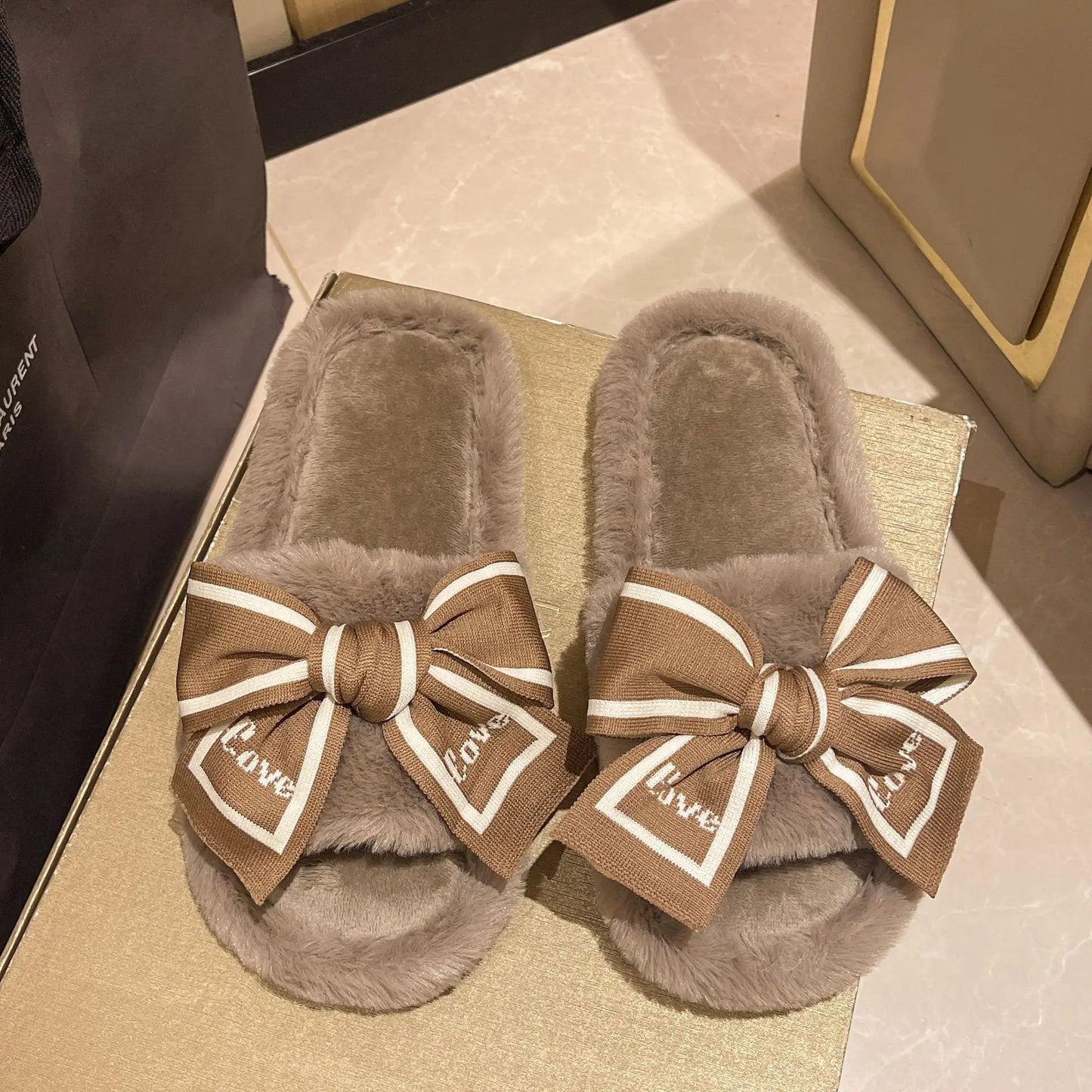 Bow-Tie Plush Slippers
