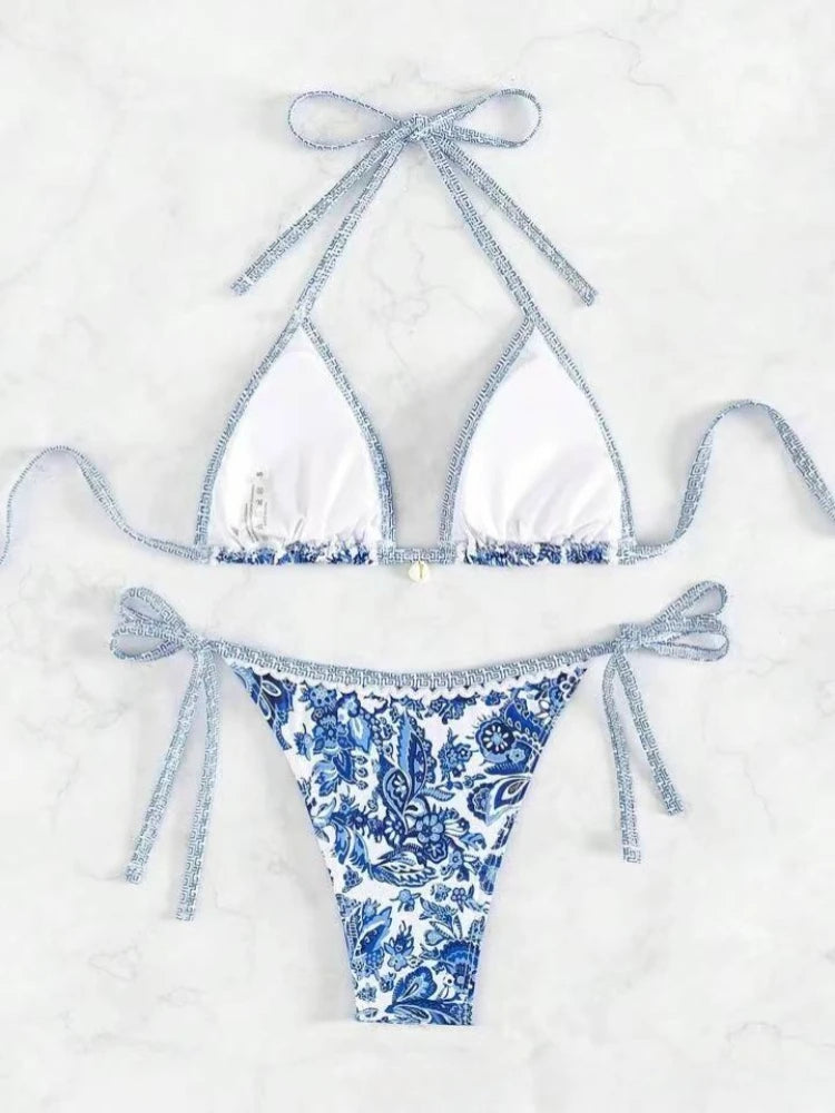 Printed Bikini with Ties 