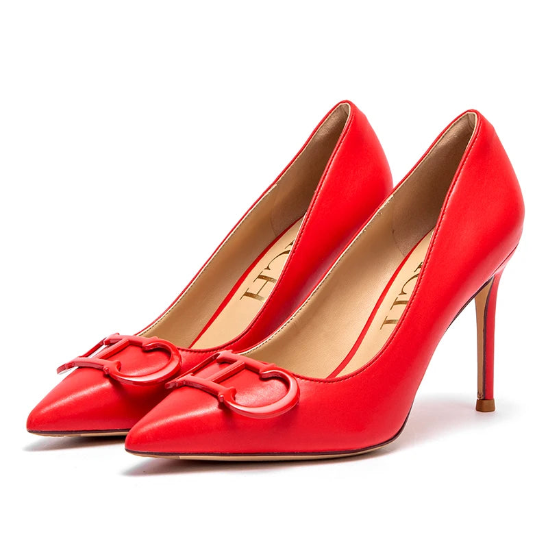 Pointed Toe High Heels with Metal Buckle