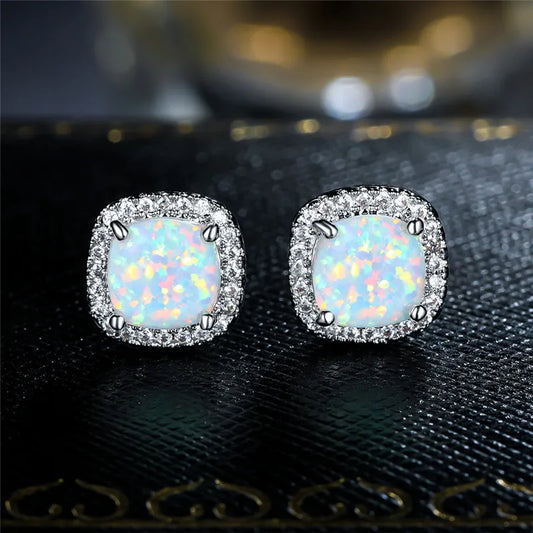 Iridescent Opal Halo Earrings