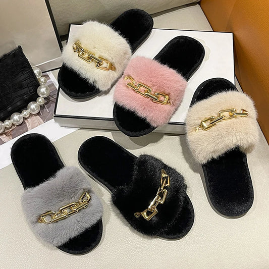 Plush Faux Fur Slides