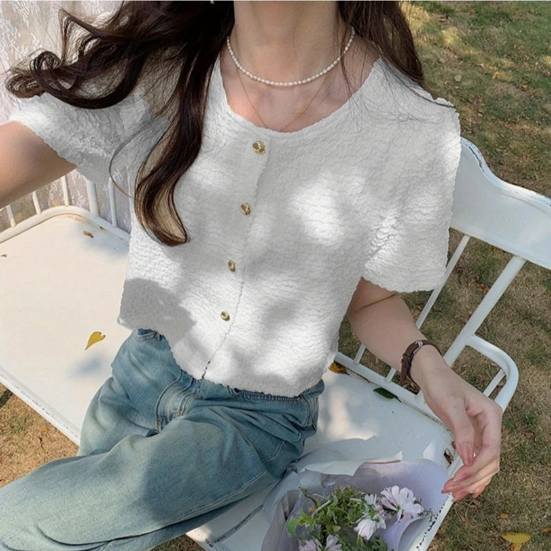 Summer Shirt Blouse with Buttons 