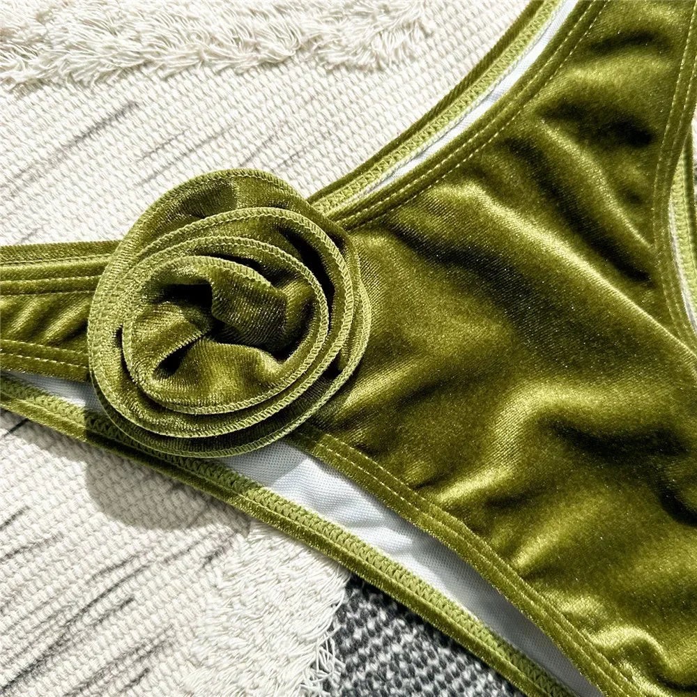 Velvet 3D Flower Bikini Set 