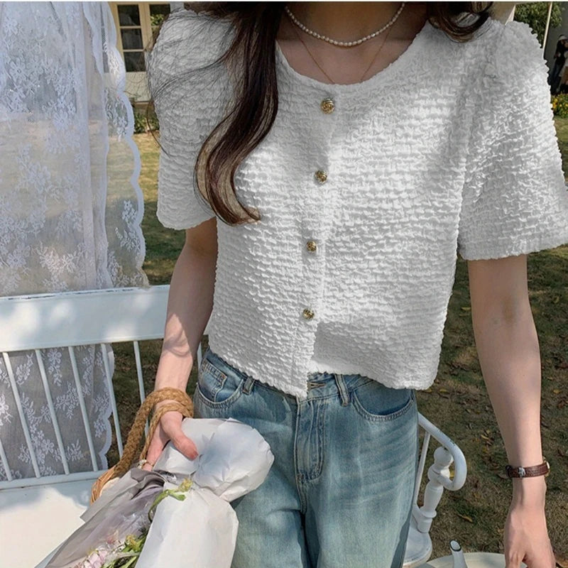 Summer Shirt Blouse with Buttons 