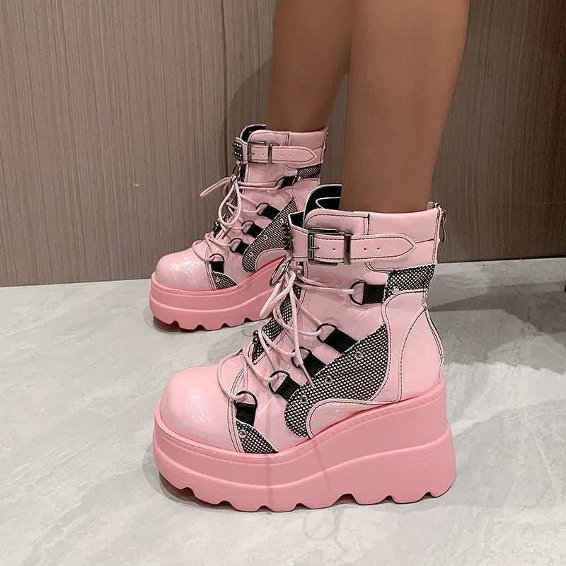 Punk-Gothic Platform Ankle Boots